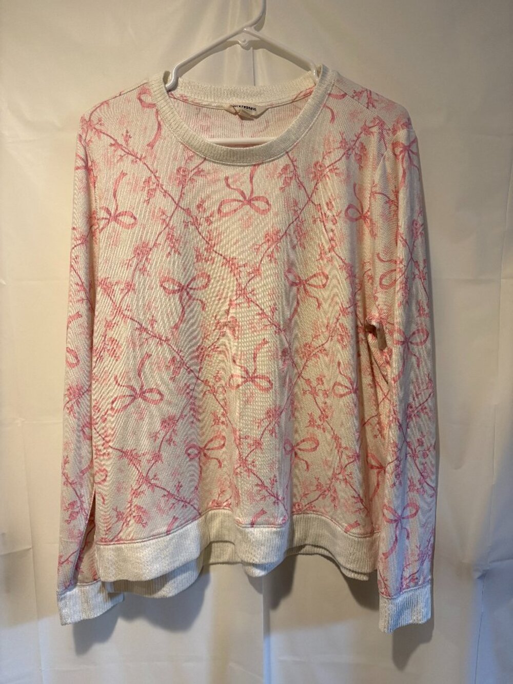 Womens Lucky Brand Size XL Pink Bow Trellis Crew Neck Sweater